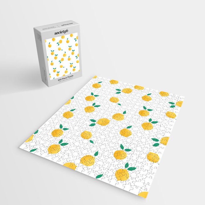 Sunny Mediterranean Lemon Pattern  Summer Coastal Vibes Jigsaw Puzzle Gallery Image 2