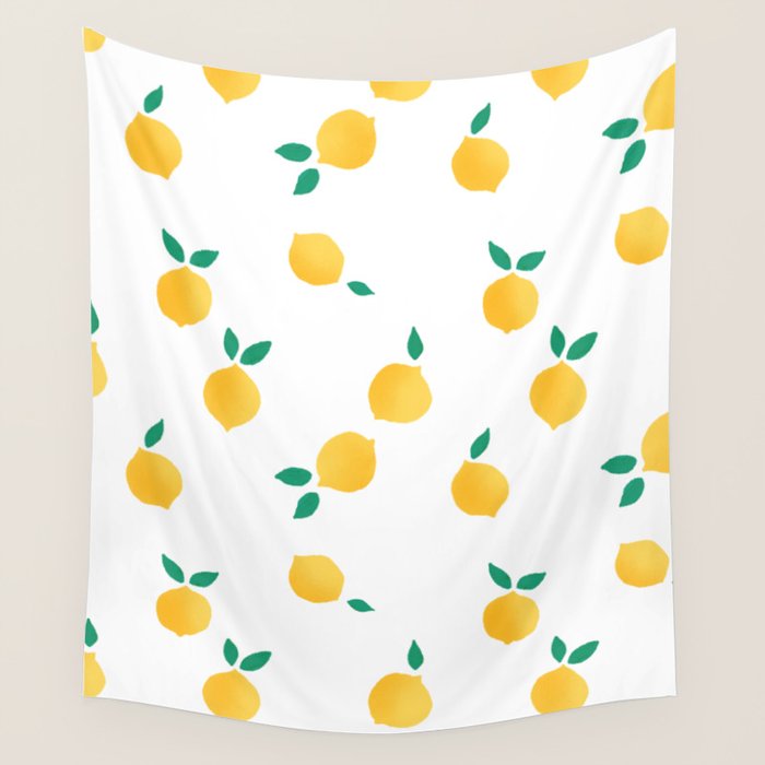 Sunny Mediterranean Lemon Pattern  Summer Coastal Vibes Wall Tapestry Gallery Image 1