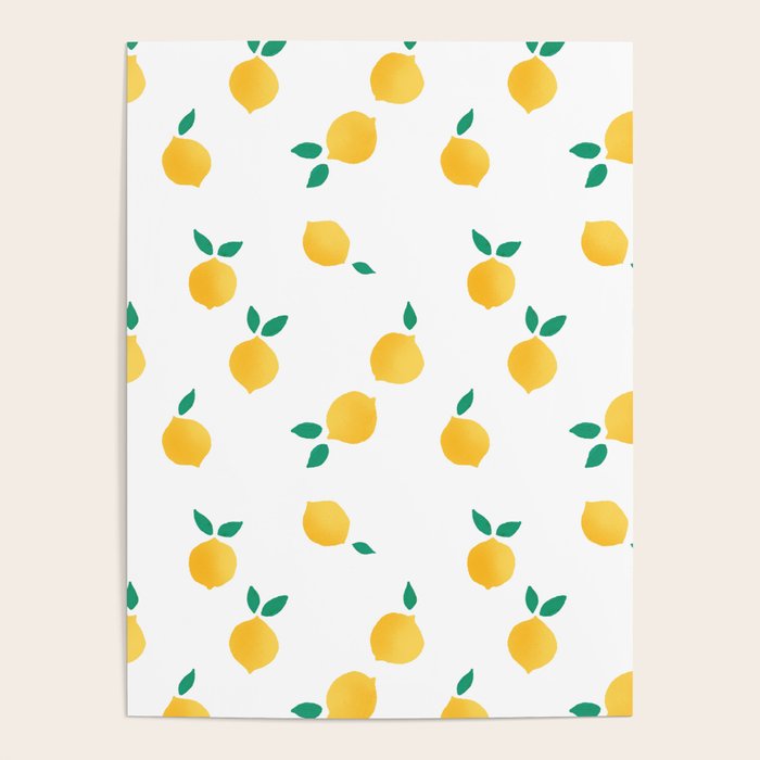 Sunny Mediterranean Lemon Pattern  Summer Coastal Vibes Poster Gallery Image 1