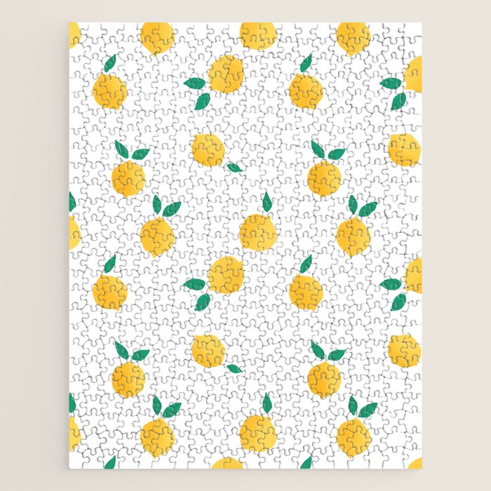 Sunny Mediterranean Lemon Pattern  Summer Coastal Vibes Jigsaw Puzzle Gallery Image 1
