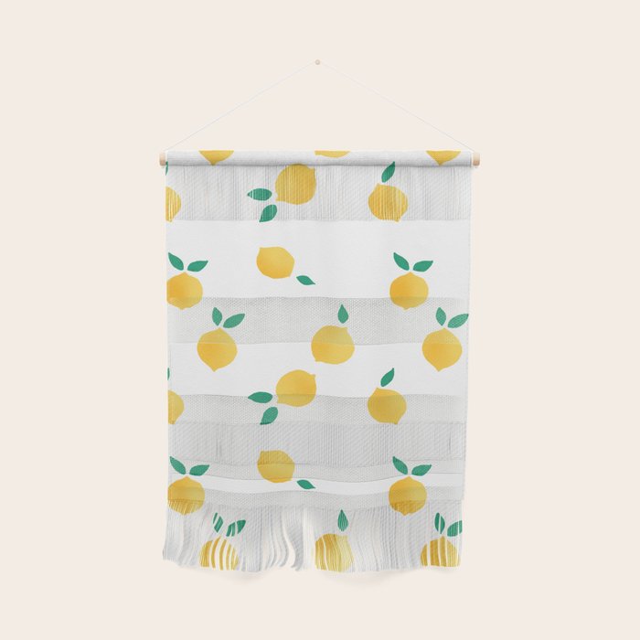 Sunny Mediterranean Lemon Pattern  Summer Coastal Vibes Wall Hanging Gallery Image 1