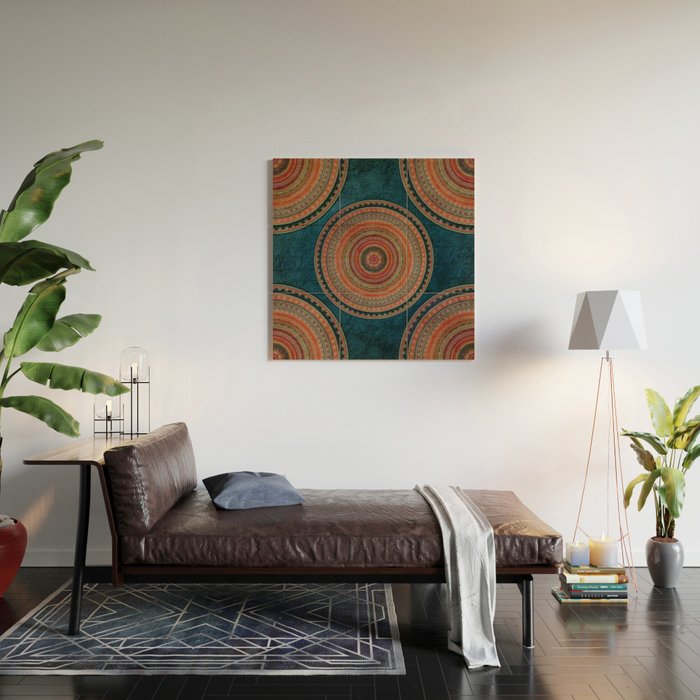 Earth Tone Colored Mandala Wood Wall Art Gallery Image 2