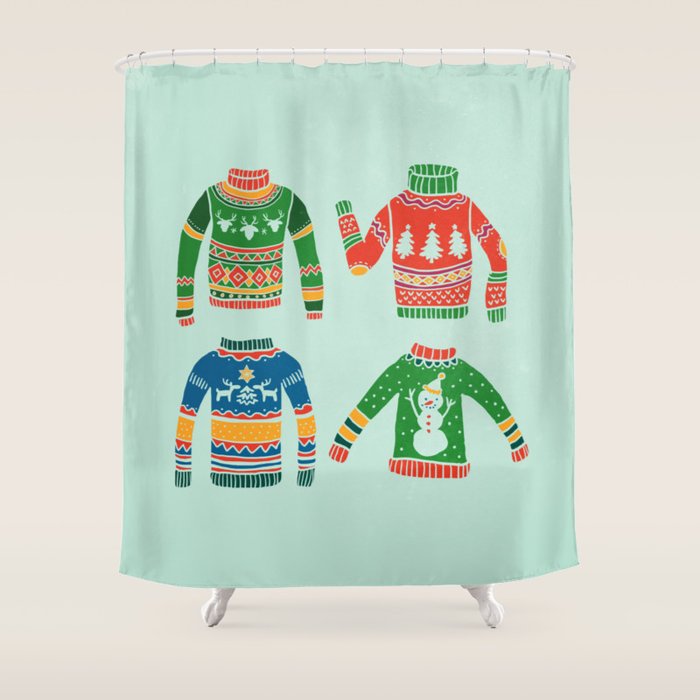Vintage Ugly Christmas Sweaters: Mint Green Edition Shower Curtain Gallery Image 1