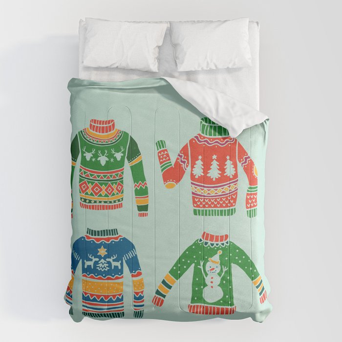 Vintage Ugly Christmas Sweaters: Mint Green Edition Comforter Gallery Image 6