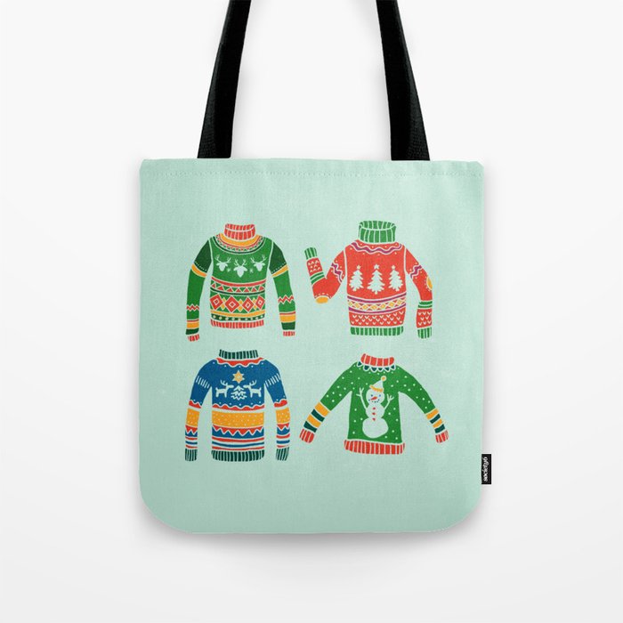 Vintage Ugly Christmas Sweaters: Mint Green Edition Tote Bag Gallery Image 1