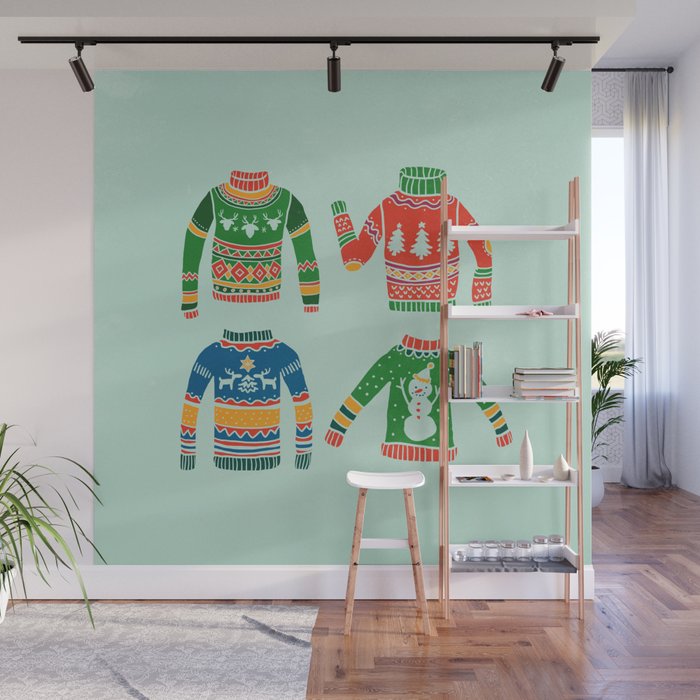 Vintage Ugly Christmas Sweaters: Mint Green Edition Wall Mural Gallery Image 1