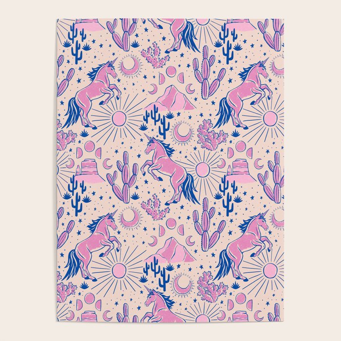 Desert Unicorn - pink and ultramarine  Poster Gallery Image 4