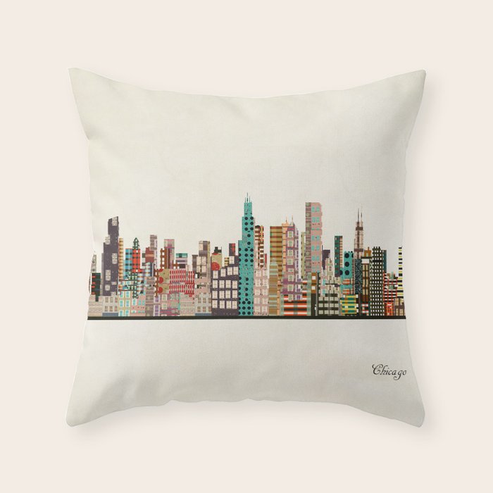 chicago city skyline Throw Pillow Gallery Image 1