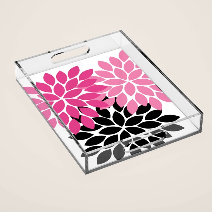 Bold Colorful Hot Pink Black Dahlia Flower Burst Petals Acrylic Tray Gallery Image 1