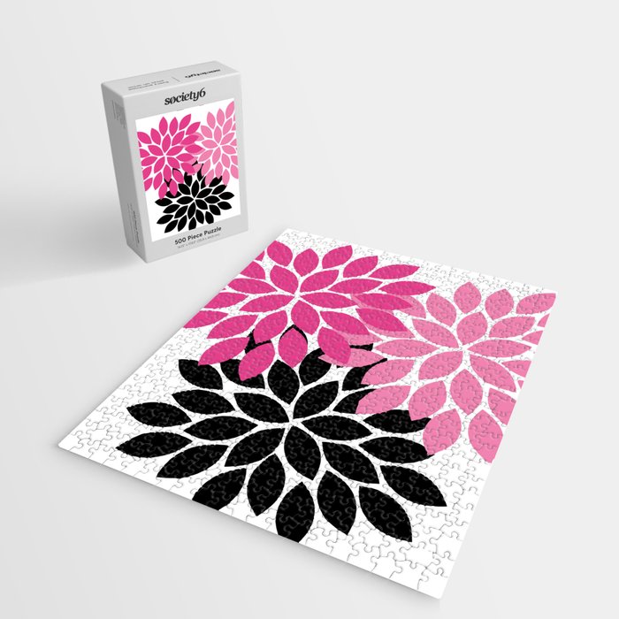 Bold Colorful Hot Pink Black Dahlia Flower Burst Petals Jigsaw Puzzle Gallery Image 2