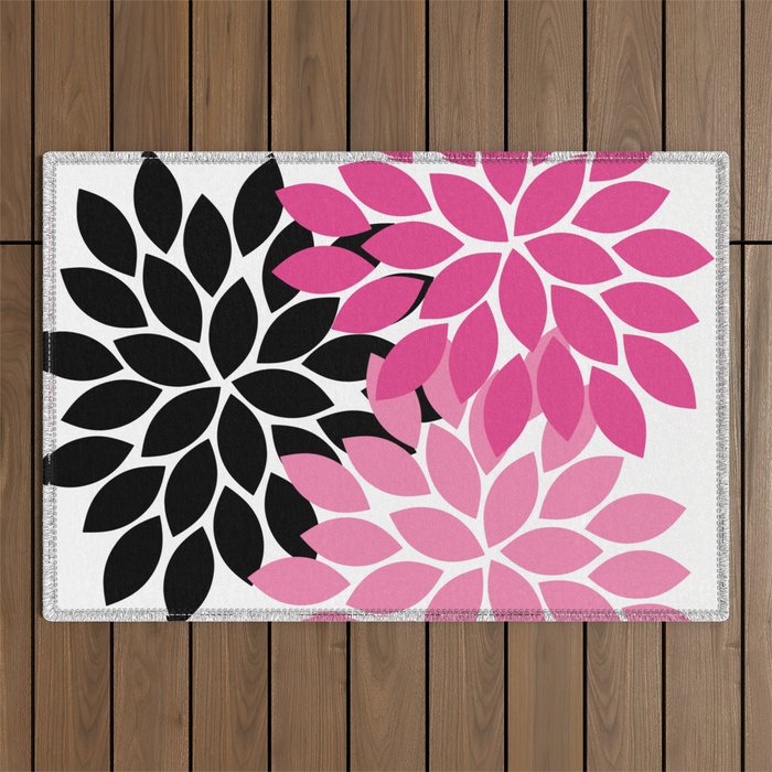 Bold Colorful Hot Pink Black Dahlia Flower Burst Petals Outdoor Rug Gallery Image 1
