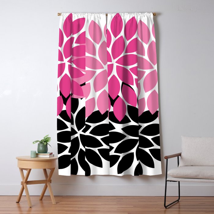 Bold Colorful Hot Pink Black Dahlia Flower Burst Petals Window Curtain Gallery Image 1
