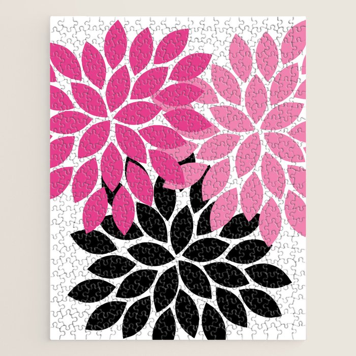 Bold Colorful Hot Pink Black Dahlia Flower Burst Petals Jigsaw Puzzle Gallery Image 1