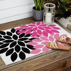 Bold Colorful Hot Pink Black Dahlia Flower Burst Petals Outdoor Rug Gallery Image 2