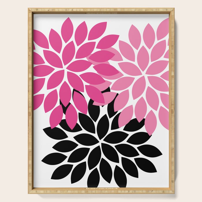Bold Colorful Hot Pink Black Dahlia Flower Burst Petals Serving Tray Gallery Image 1