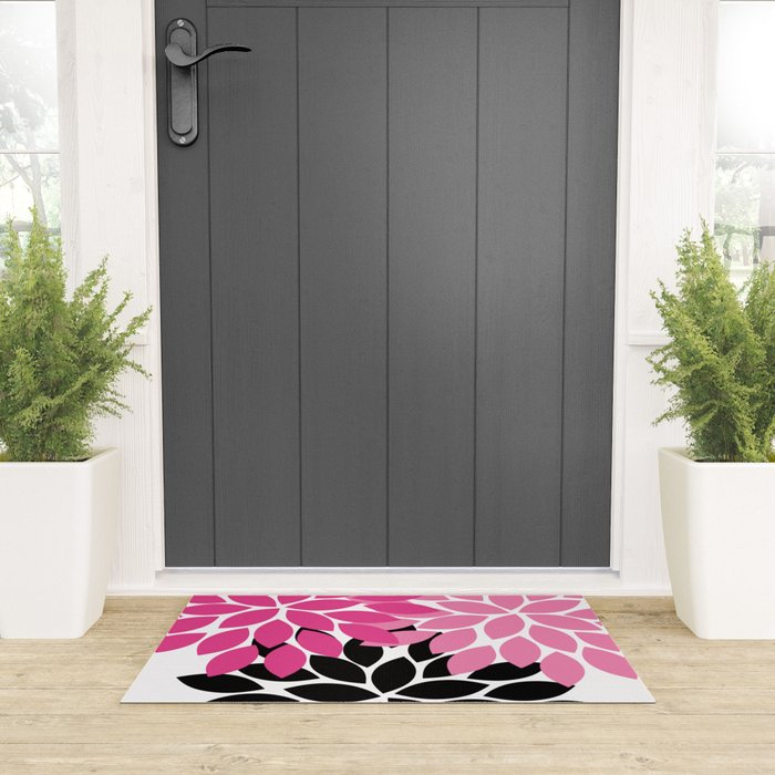 Bold Colorful Hot Pink Black Dahlia Flower Burst Petals Welcome Mat Gallery Image 3