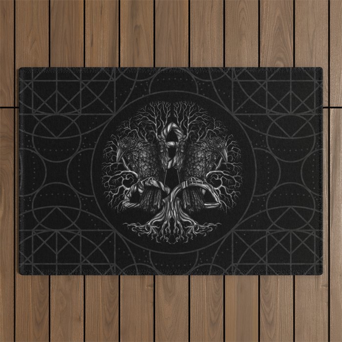 Tree of life -Yggdrasil with ravens Outdoor Rug Gallery Image 1