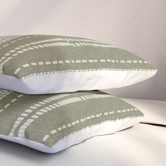 vertical dashed stitch - dark sage Pillow Sham Gallery Image 3