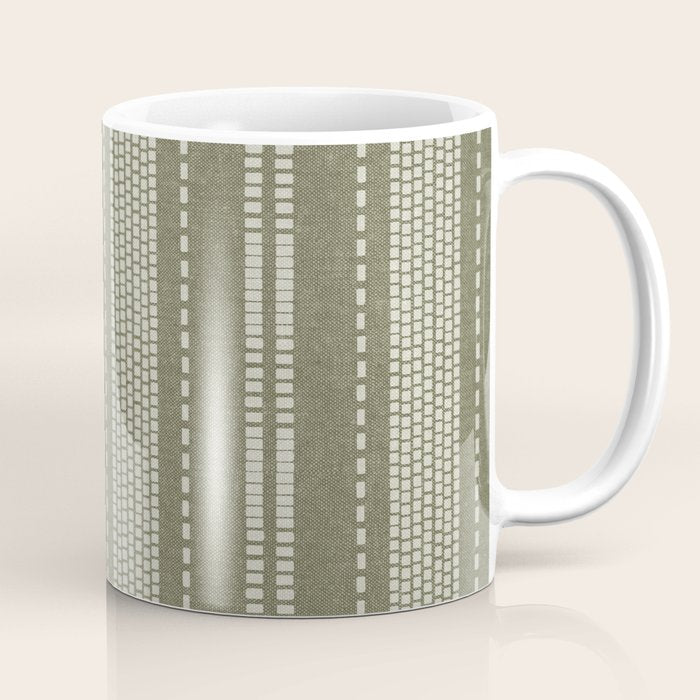 vertical dashed stitch - dark sage Coffee Mug Gallery Image 1
