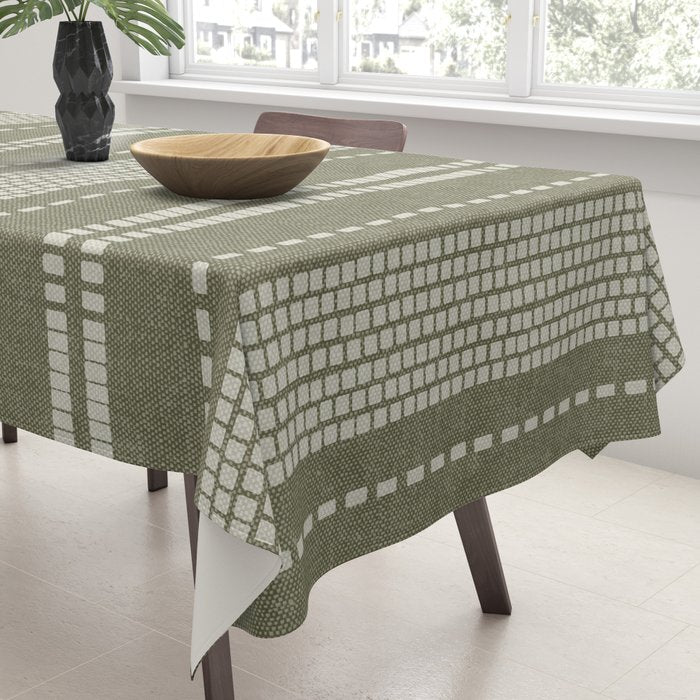 vertical dashed stitch - dark sage Tablecloth Gallery Image 3