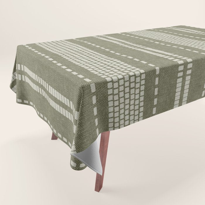 vertical dashed stitch - dark sage Tablecloth Gallery Image 1