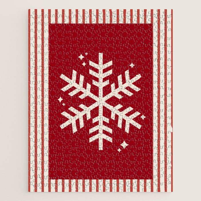 Snowflake Red Striped Jigsaw Puzzle Gallery Image 1