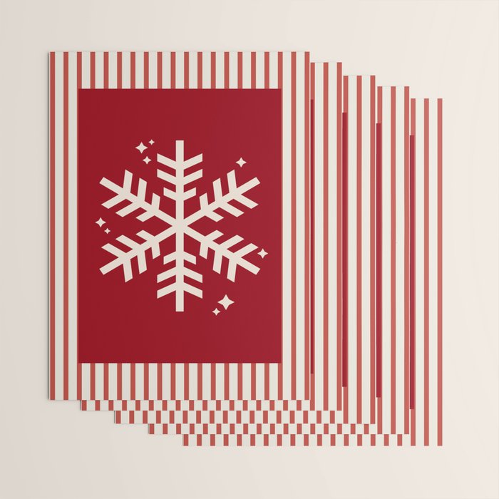 Snowflake Red Striped Wrapping Paper Gallery Image 3