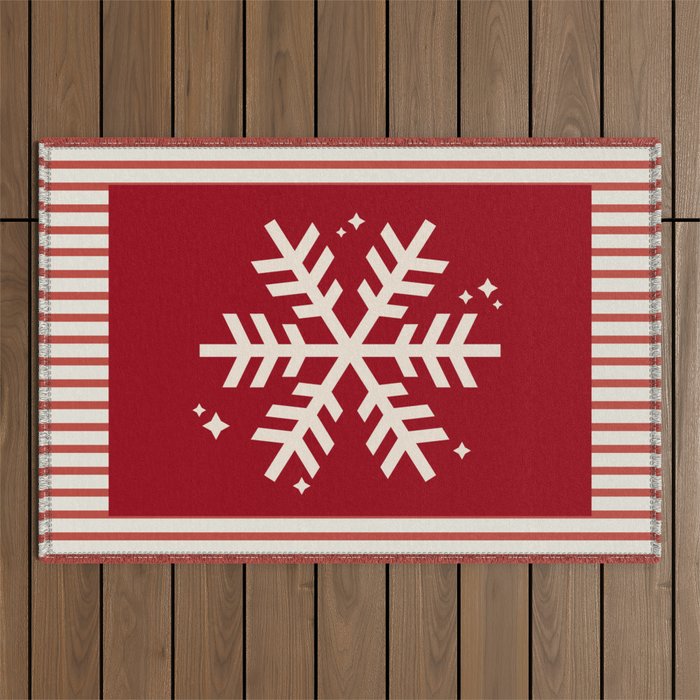 Snowflake Red Striped Outdoor Rug Gallery Image 1