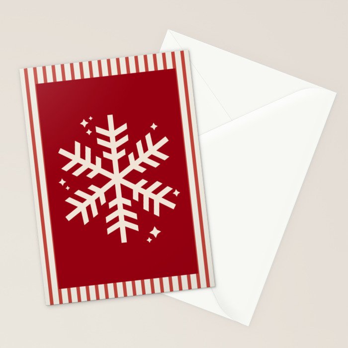 Snowflake Red Striped Stationery Card Gallery Image 2