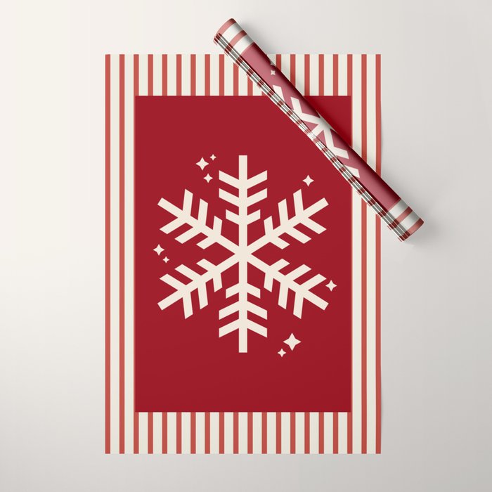 Snowflake Red Striped Wrapping Paper Gallery Image 1