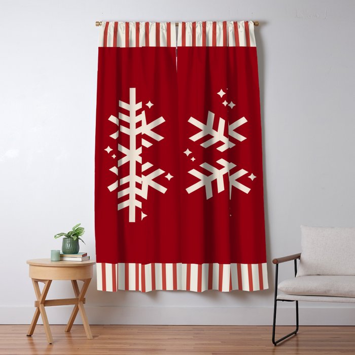 Snowflake Red Striped Window Curtain Gallery Image 5