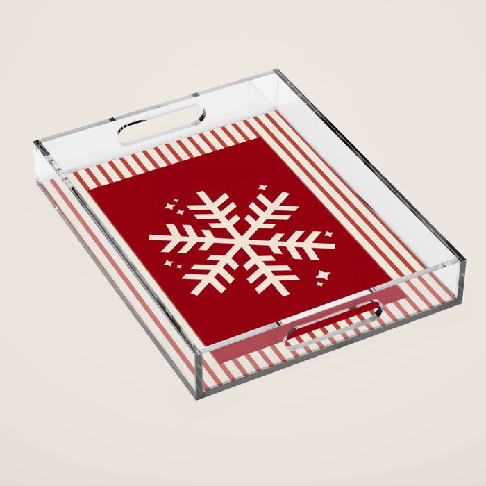 Snowflake Red Striped Acrylic Tray Gallery Image 1