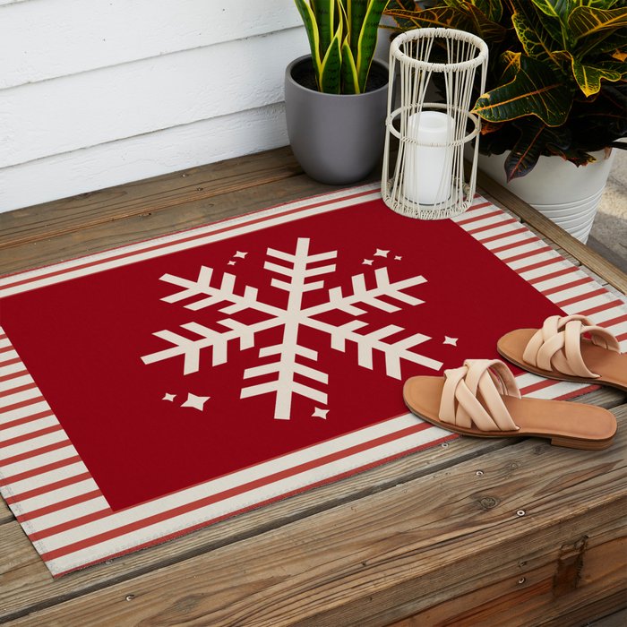Snowflake Red Striped Outdoor Rug Gallery Image 2