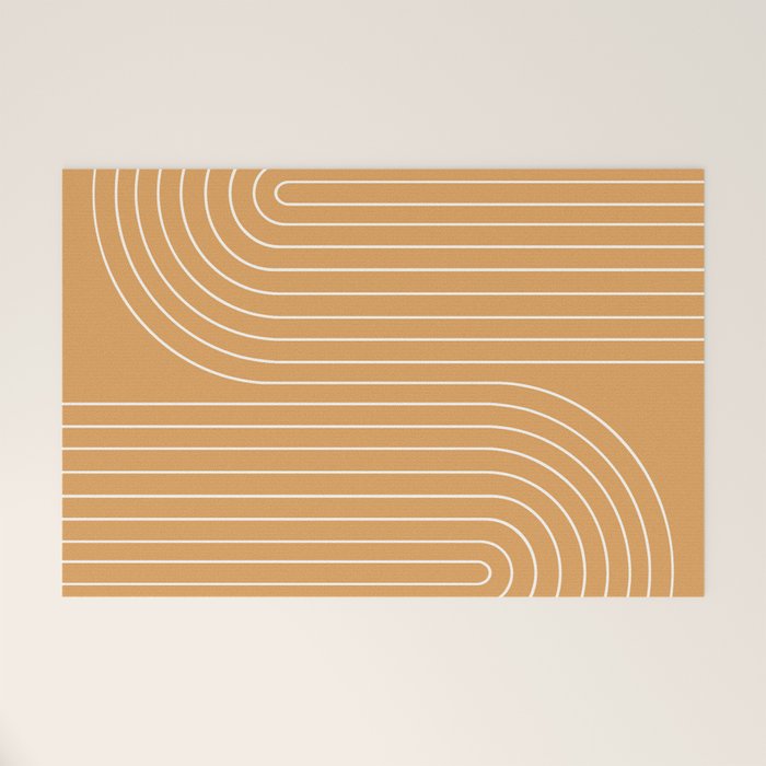 Minimal Line Curvature XII Orange Mid Century Modern Arch Abstract Welcome Mat Gallery Image 1