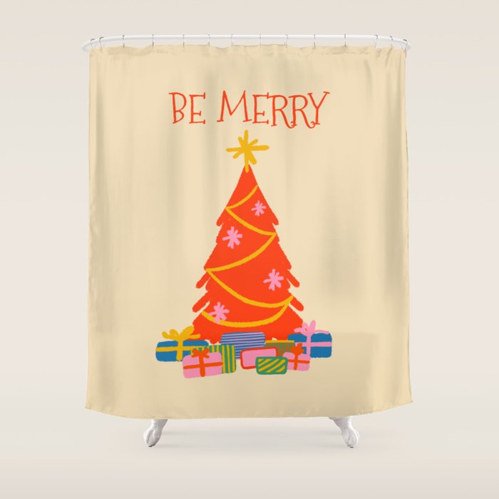 Be Merry Cute and Colorful Christmas Shower Curtain Gallery Image 1