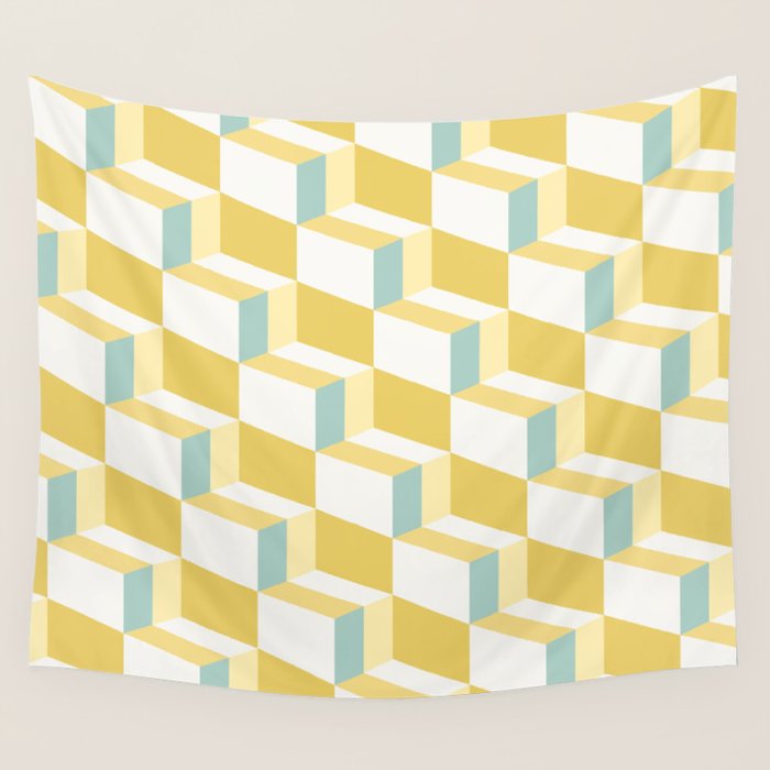 Cuboid Geometric Abstract Shapes Pattern XXXVI Wall Tapestry Gallery Image 4