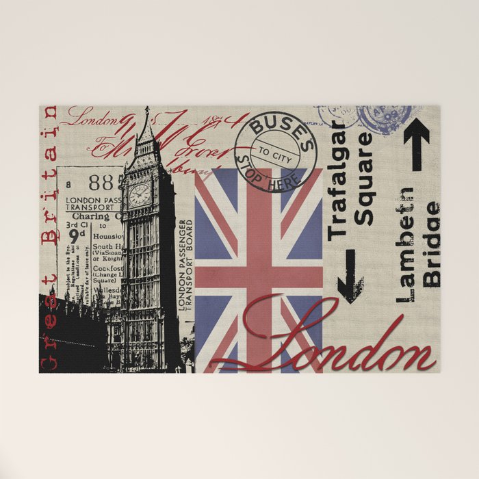 London Great Britain Big Ben Flag Collage Welcome Mat Gallery Image 1