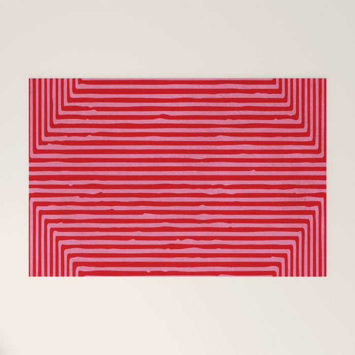 Hot Pink Geometric Drawing Digital Linocut Welcome Mat Gallery Image 1