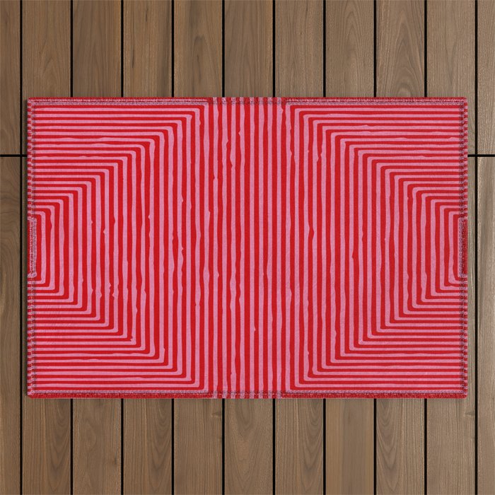Hot Pink Geometric Drawing Digital Linocut Outdoor Rug Gallery Image 1