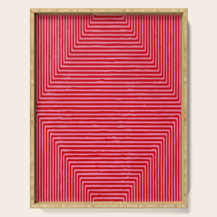 Hot Pink Geometric Drawing Digital Linocut Serving Tray Gallery Image 1