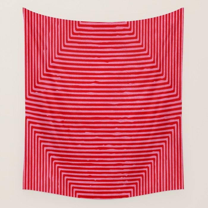 Hot Pink Geometric Drawing Digital Linocut Wall Tapestry Gallery Image 4