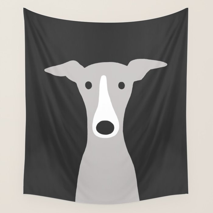 Cute Greyhound, Italian Greyhound or Whippet Cartoon Dog Wall Tapestry Gallery Image 1