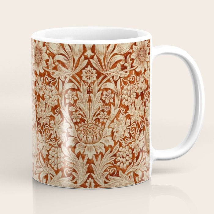 William Morris Pure Sunflower Red Saffron Vellum Vintage Pattern Coffee Mug Gallery Image 1