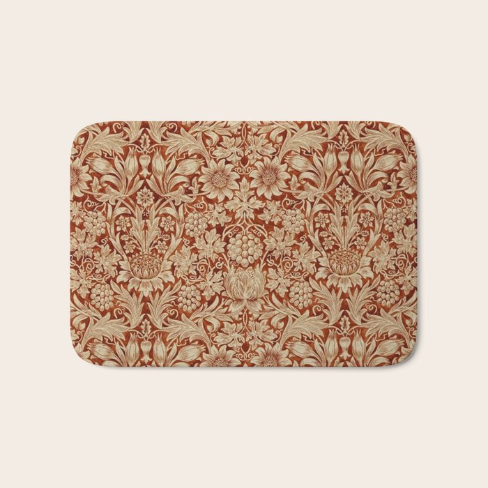William Morris Pure Sunflower Red Saffron Vellum Vintage Pattern Bath Mat Gallery Image 1