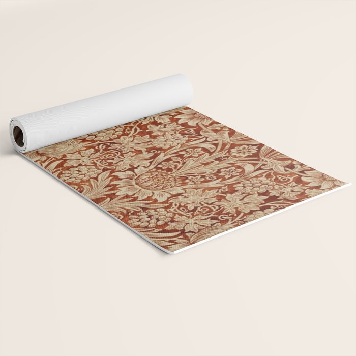 William Morris Pure Sunflower Red Saffron Vellum Vintage Pattern Yoga Mat Gallery Image 2