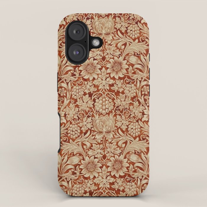 William Morris Pure Sunflower Red Saffron Vellum Vintage Pattern iPhone Case Gallery Image 1