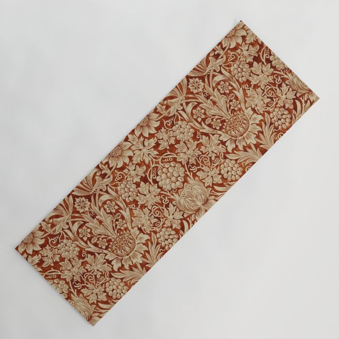 William Morris Pure Sunflower Red Saffron Vellum Vintage Pattern Yoga Mat Gallery Image 1