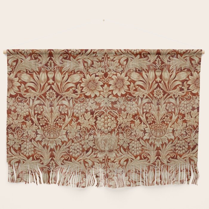 William Morris Pure Sunflower Red Saffron Vellum Vintage Pattern Wall Hanging