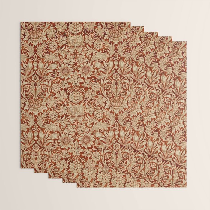 William Morris Pure Sunflower Red Saffron Vellum Vintage Pattern Wrapping Paper Gallery Image 3