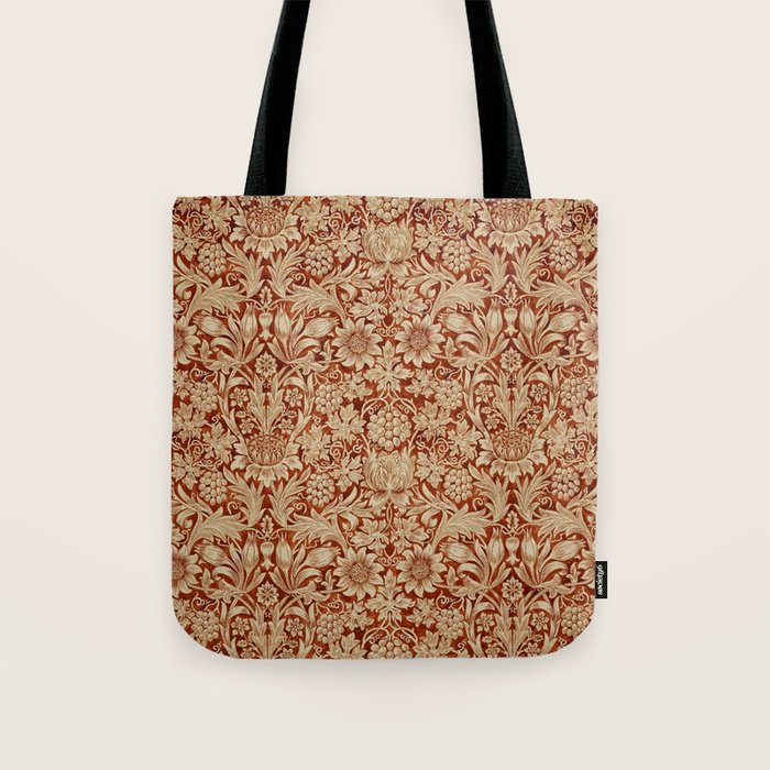William Morris Pure Sunflower Red Saffron Vellum Vintage Pattern Tote Bag Gallery Image 1
